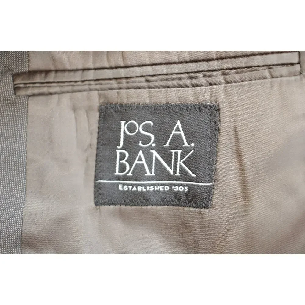 Jos A Bank Suit‎ Mens Size 44R Brown Micro Check 100% Wool 2 Piece 38 x 26 Pants